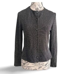 🇨🇦 90s ALGO Glitter Button-Up Cardigan Black Metallic Small